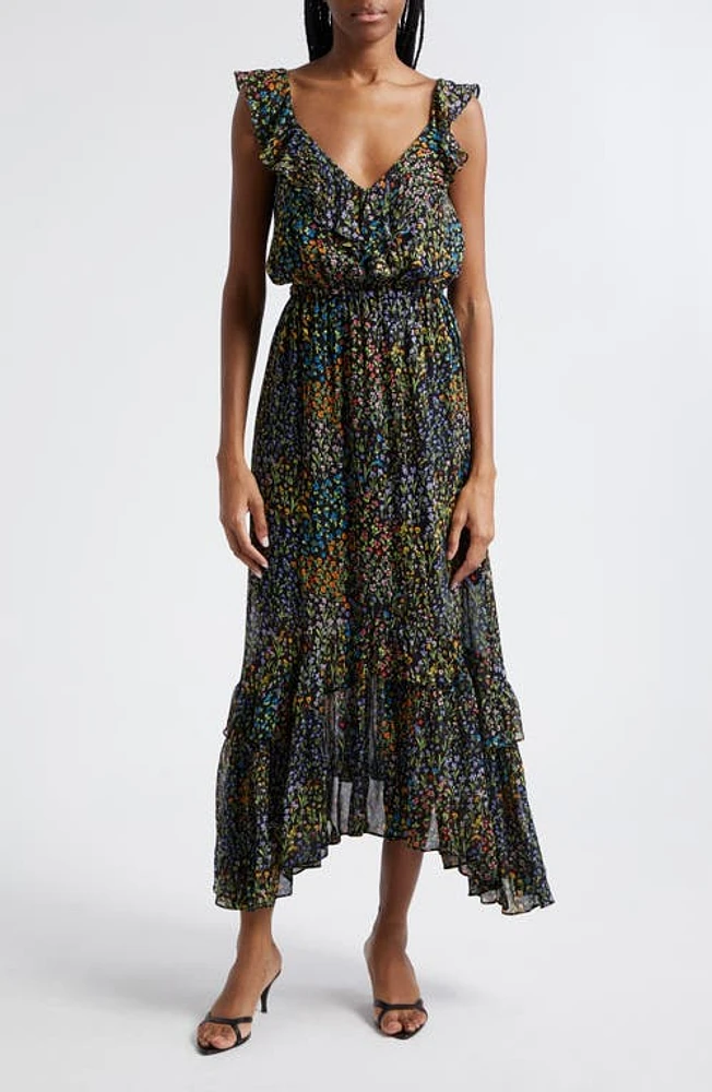 Ramy Brook Avayah Floral Print Ruffle Maxi Dress Black Garden Ditsy at Nordstrom,