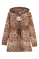 Dolce & Gabbana Kids' Leopard Print DG Logo Long Sleeve Hoodie Dress Hk93M Leo Fdo Nocciola at Nordstrom,