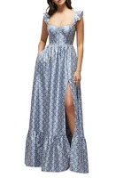 Dessy Collection Floral Jacquard Corset Bodice Gown Chambray at Nordstrom,