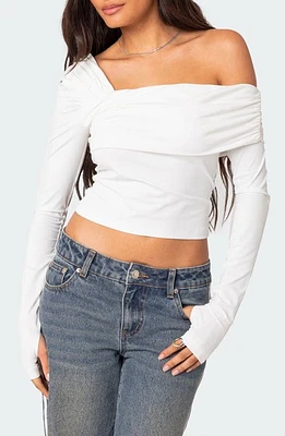 EDIKTED Asymmetric Neck Crop Top White at Nordstrom,