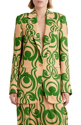 Dries Van Noten Swirl Print One-Button Blazer Green at Nordstrom, Us