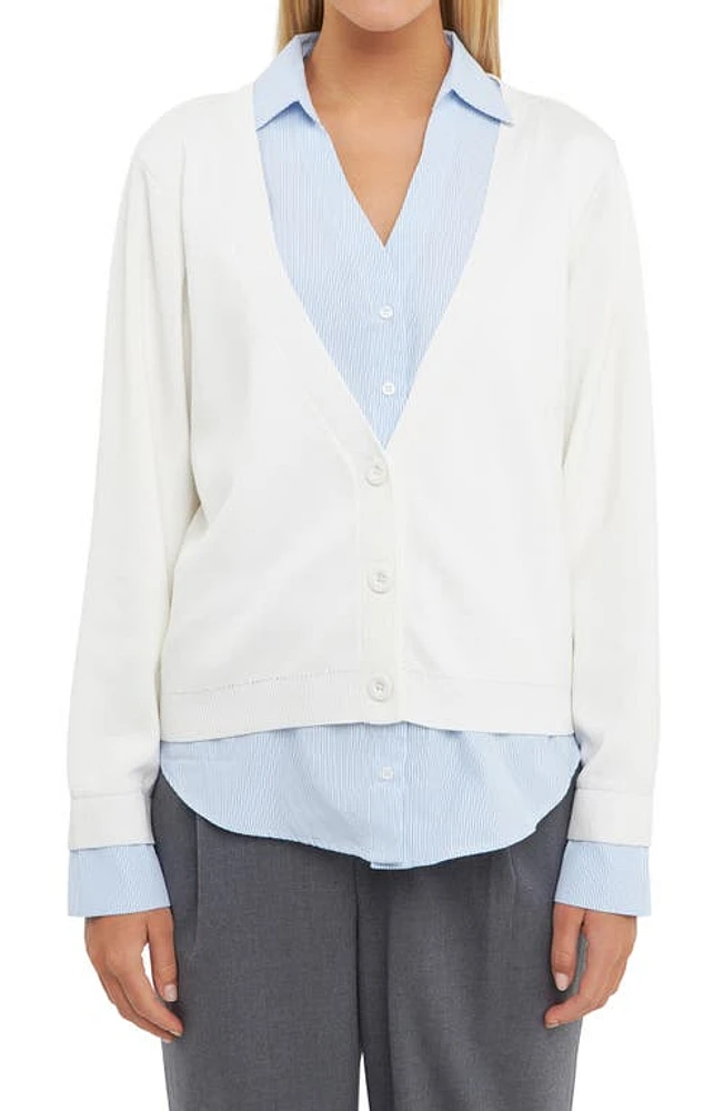 English Factory Mixed Media Cardigan in Cream at Nordstrom, Size Large