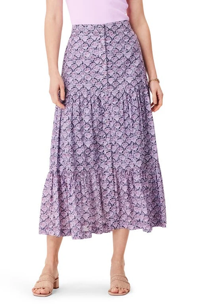 NIC+ZOE Falling Fans Tiered Cotton Skirt Purple Multi at Nordstrom,