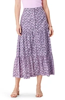 NIC+ZOE Falling Fans Tiered Cotton Skirt Purple Multi at Nordstrom,