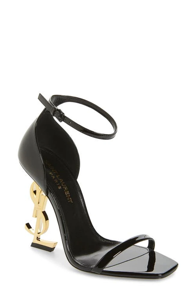 Saint Laurent Opyum YSL Ankle Strap Sandal Black Patent/Gold at Nordstrom,