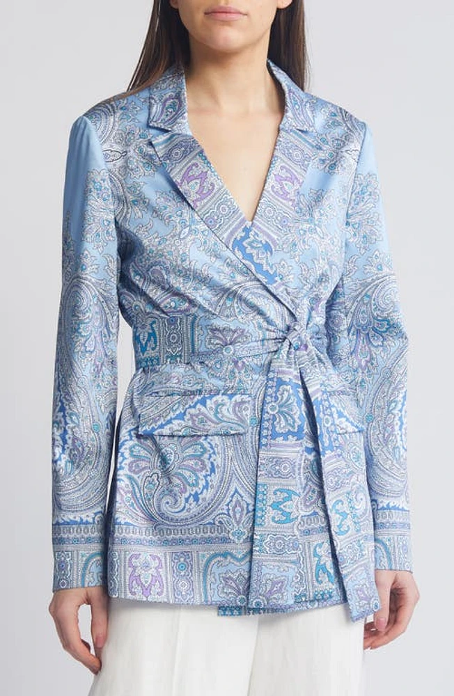 KOBI HALPERIN Anya Paisley Satin Jacket Powder Blue Multi at Nordstrom,