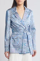 KOBI HALPERIN Anya Paisley Satin Jacket Powder Blue Multi at Nordstrom,