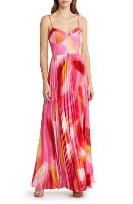 Hutch Mali Bustier Pleated Satin Gown Pink Brushstroke at Nordstrom,