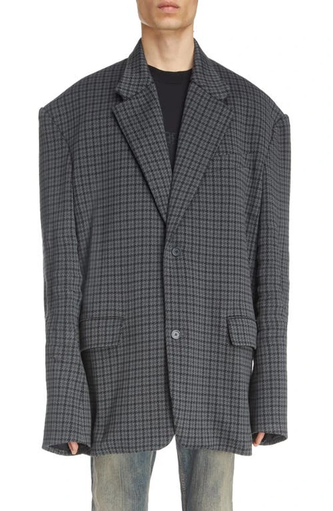 Balenciaga Houndstooth Oversize Cotton Blend Knit Jacket Grey at Nordstrom,