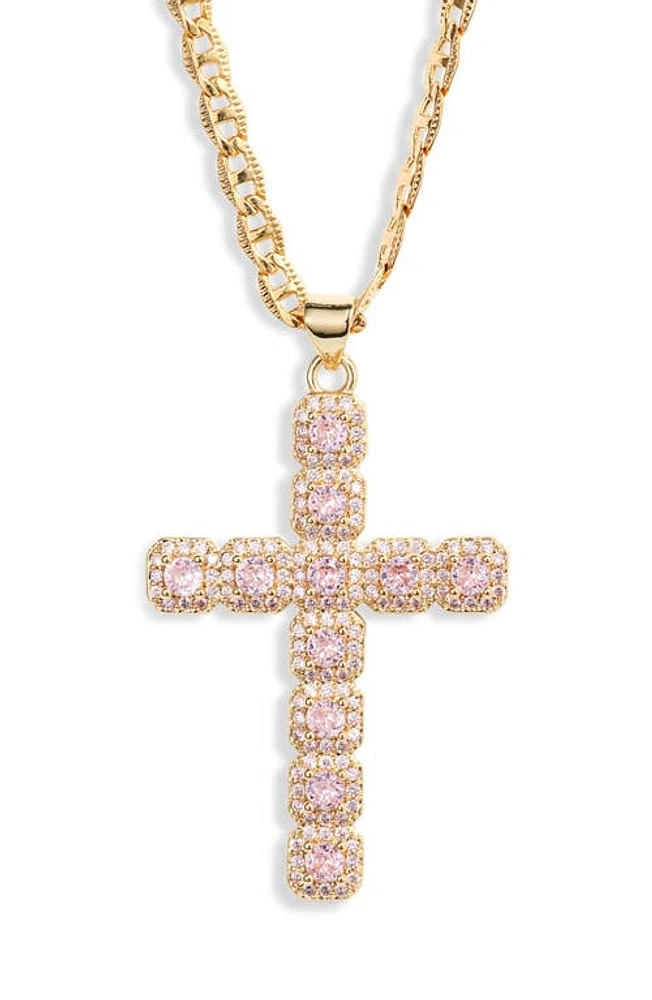 VIDAKUSH Fantasy Cubic Zirconia Cross Pendant Necklace in Light Pink at Nordstrom, Size 18