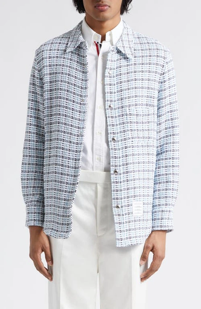 Thom Browne Cotton Tweed Shirt Jacket Medium Blue at Nordstrom,