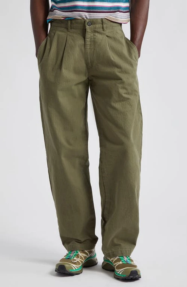 Noah Double Pleat Cotton Herringbone Pants at Nordstrom,