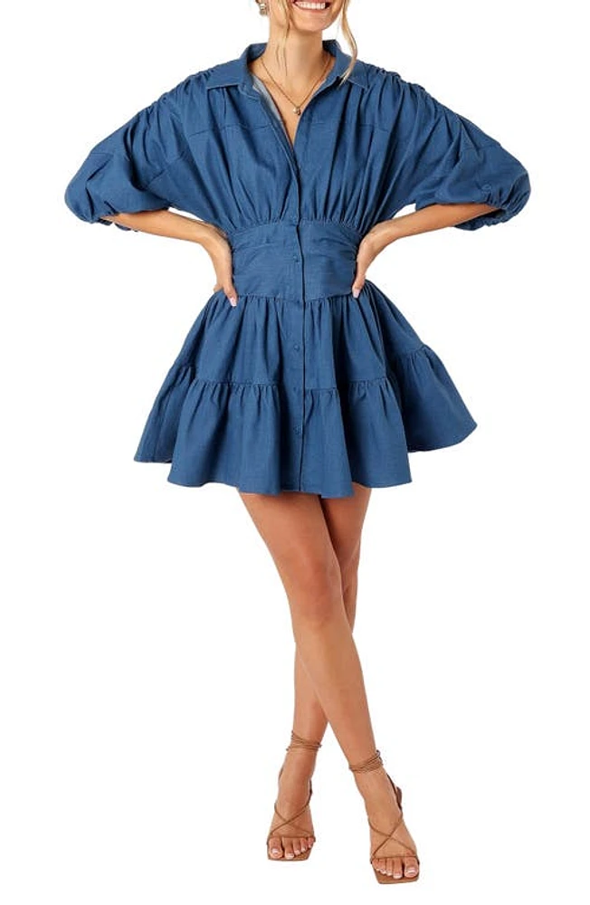 Petal & Pup Francis Balloon Sleeve Denim Minidress Blue at Nordstrom,