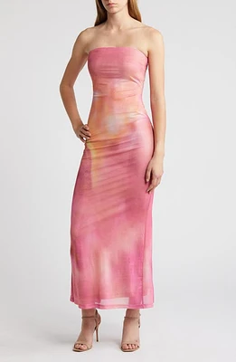 Rare London Blur Mesh Strapless Maxi Dress Multi at Nordstrom,