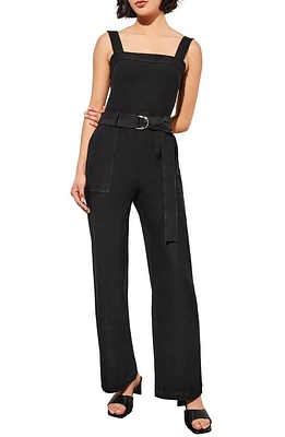 Ming Wang Belted Crepe Jumpsuit Black at Nordstrom,