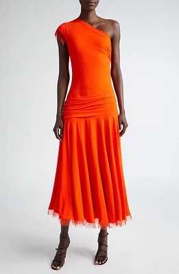 Brandon Maxwell Tess One-Shoulder Fringe Gown in Red Orange at Nordstrom, Size 6