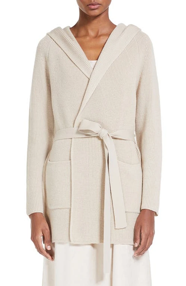 Max Mara Leisure Nava Long Hooded Wool Cardigan in Albino at Nordstrom, Size X-Large