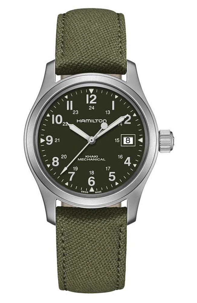 Hamilton Khaki Field Canvas Strap Watch, 40mm in Green/Silver at Nordstrom