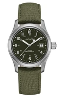 Hamilton Khaki Field Canvas Strap Watch, 40mm in Green/Silver at Nordstrom