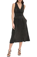 DKNY V-Neck Sleeveless Plissé Midi Dress Black at Nordstrom,