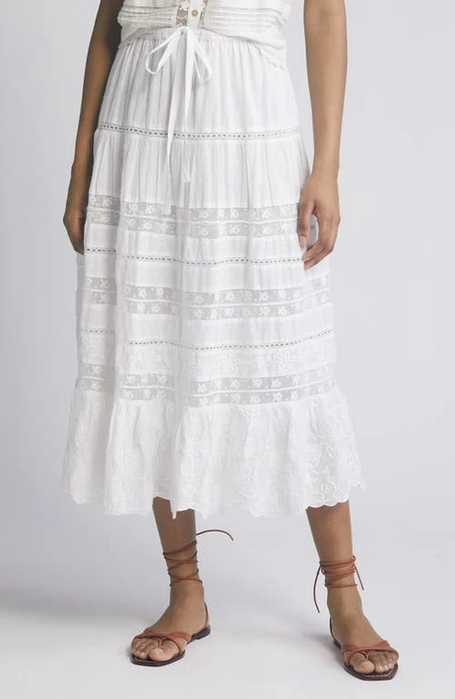 LoveShackFancy Donna Lace Tie Waist Maxi Skirt White at Nordstrom,