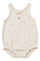 QUINCY MAE Bee Print Organic Cotton Henley Romper Natural-Bees at Nordstrom,