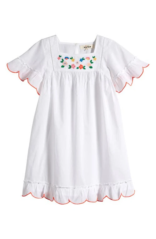 Mini Boden Kids' Embroidered Cotton Dress White Floral Embroidery at Nordstrom,