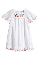 Mini Boden Kids' Embroidered Cotton Dress White Floral Embroidery at Nordstrom,