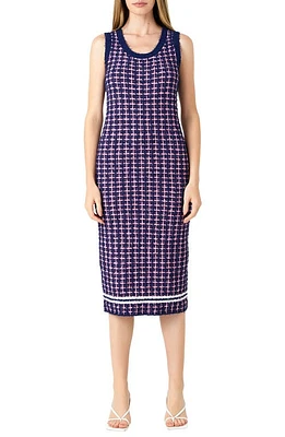 Endless Rose Check Sleeveless Bouclé Sweater Dress Navy/Pink at Nordstrom,