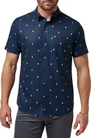 TravisMathew Lava Bed Diamond Print Short Sleeve Stretch Button-Up Shirt Total Eclipse at Nordstrom,