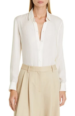 Nili Lotan Gaia Slim Fit Silk Blend Shirt Ivory at Nordstrom,