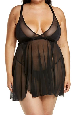 Coquette Caged Back Mesh Babydoll Chemise & G-String Thong in Black at Nordstrom