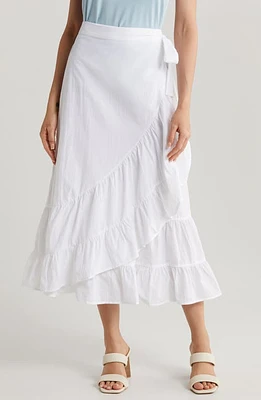 Vince Camuto Ruffle Detail Cotton Wrap Midi Skirt Ultra White at Nordstrom,