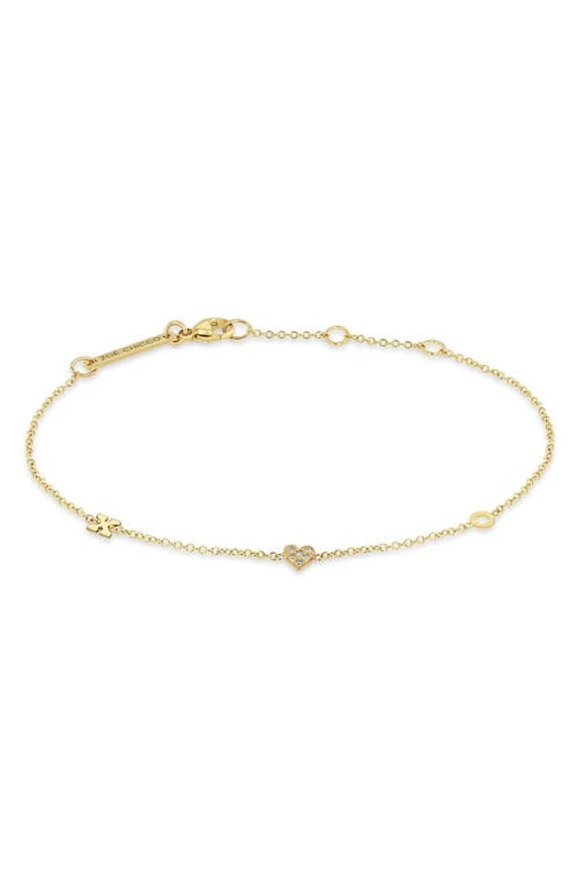 Zoë Chicco Itty Bitty XO Pavé Diamond Bracelet in 14K Yellow Gold at Nordstrom, Size 7