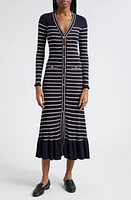 Cara Marina Stripe Long Sleeve Midi Sweater Dress Navy at Nordstrom,