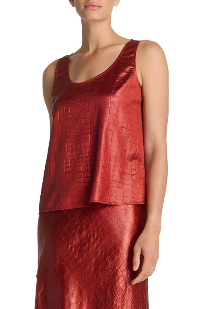 St. John Collection Croc Textured Sleeveless Satin Shell Auburn at Nordstrom,