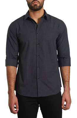 Jared Lang Trim Fit Geo Print Button-Up Shirt Black Check at Nordstrom,