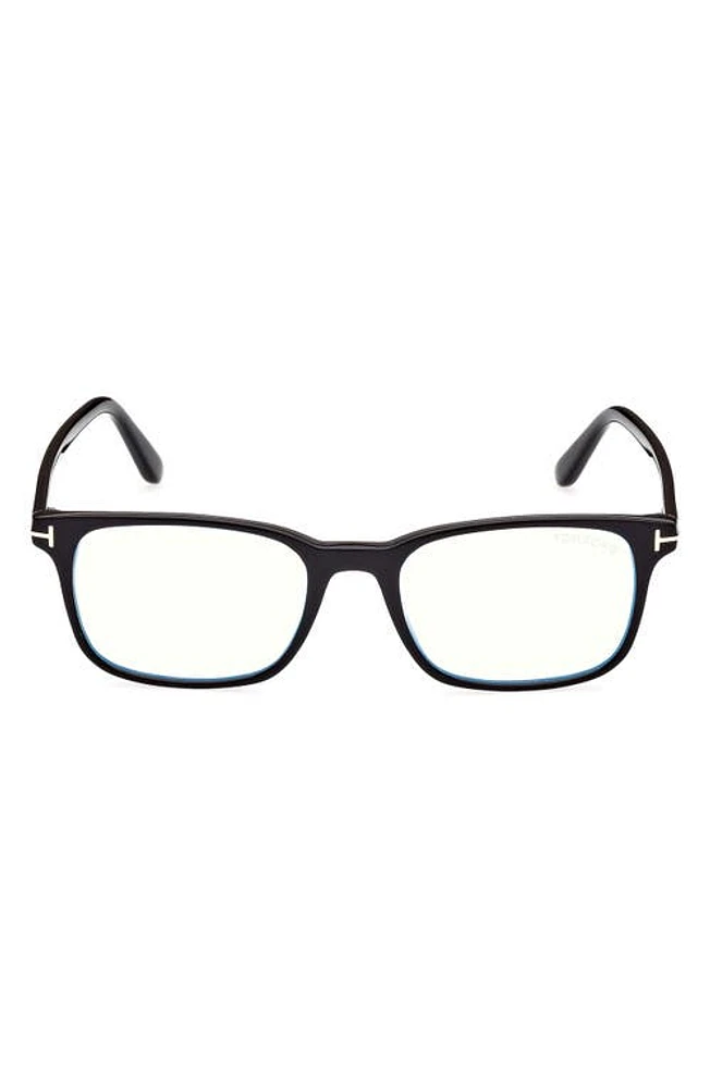 TOM FORD 51mm Square Blue Light Blocking Reading Glasses in Shiny Black at Nordstrom