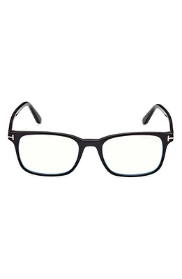 TOM FORD 51mm Square Blue Light Blocking Reading Glasses in Shiny Black at Nordstrom