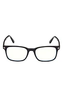 TOM FORD 51mm Square Blue Light Blocking Reading Glasses in Shiny Black at Nordstrom