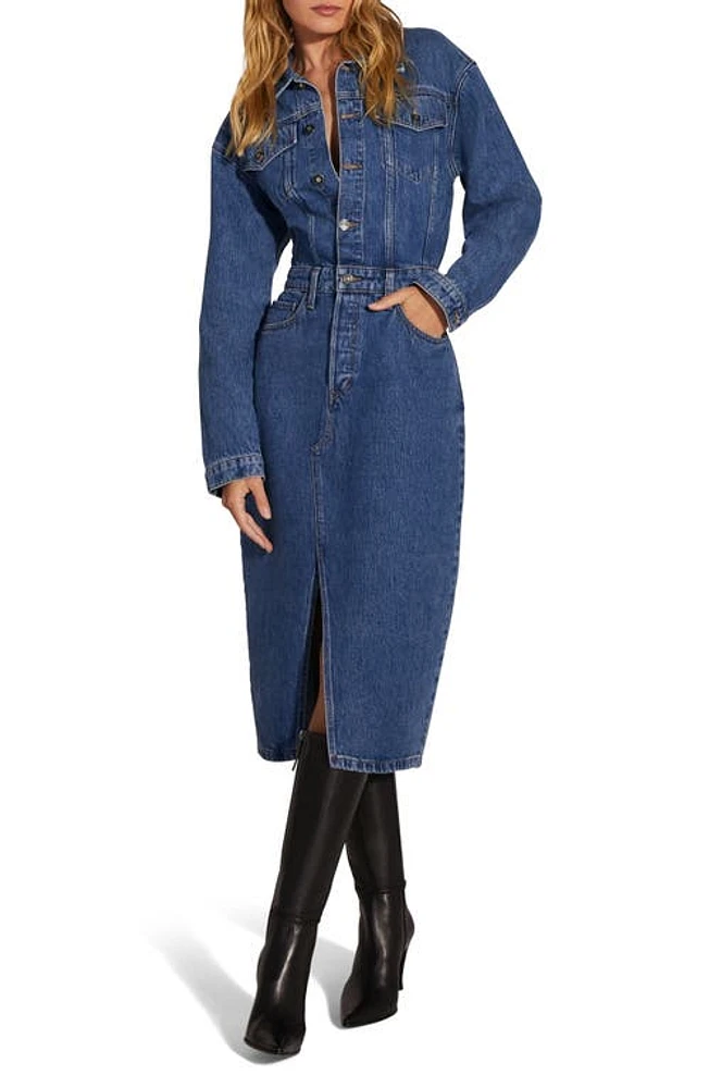 Favorite Daughter The City Long Sleeve Denim Midi Dress Los Angeles at Nordstrom,