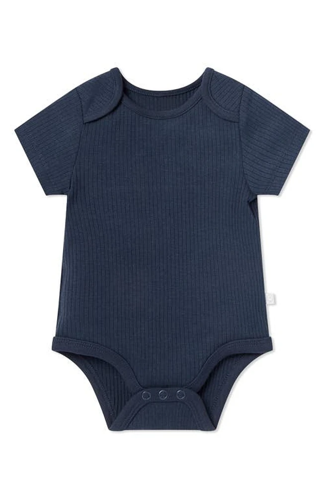 MORI Ribbed Short Sleeve Bodysuit in Navy at Nordstrom