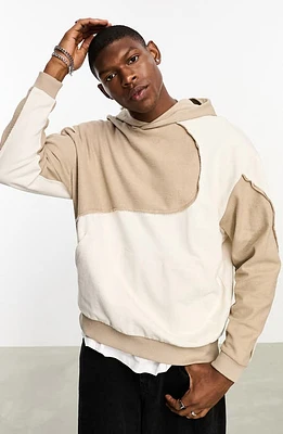 ASOS DESIGN Wavy Oversize Colorblock Cotton Hoodie in Beige at Nordstrom, Size Medium