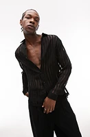 Topman Burnout Stripe Semisheer Button-Up Shirt Black at Nordstrom,