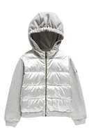 Moncler Kids' Quilted Nylon & Cotton Fleece Hooded Cardigan in Grey at Nordstrom, Size 8Y