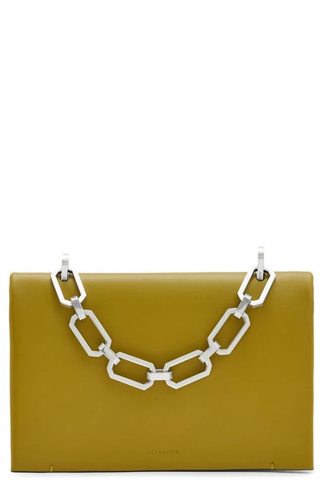 AllSaints Yua Leather Clutch in Sap Green at Nordstrom