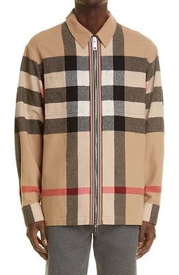 burberry Hague Archieve Check Zip Front Cotton Flannel Shirt Jacket Archive Beige Ip Chk at Nordstrom,