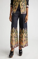 Etro Placed Paisley Stretch Cotton Wide Leg Pants Print On Black Base at Nordstrom, Us