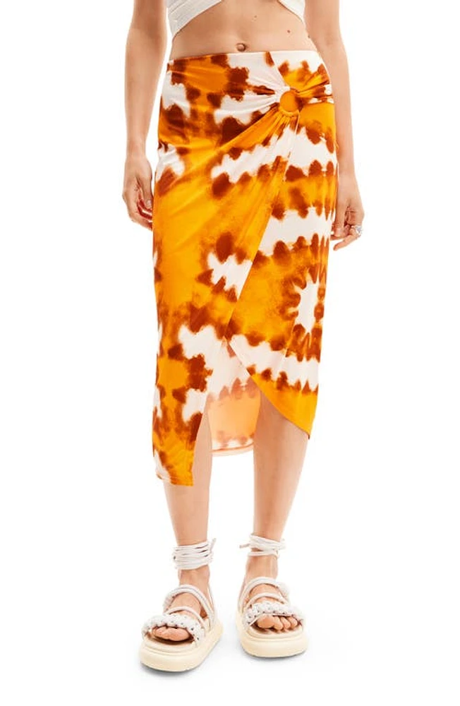 Desigual Tie Dye Wrap Midi Skirt in Orange at Nordstrom, Size X-Small