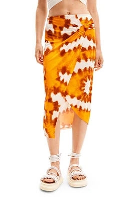 Desigual Tie Dye Wrap Midi Skirt in Orange at Nordstrom, Size X-Small